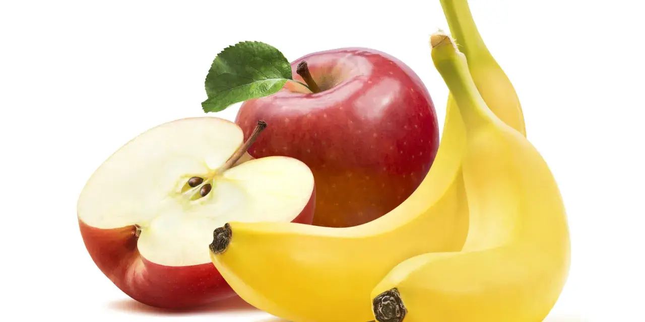 Mele rosse e banane gialle, un duo che spiega perchè le mele fanno maturare la frutta.