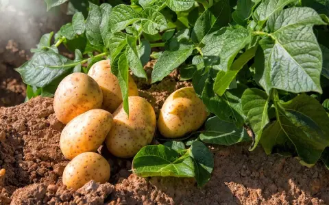 Patate appena raccolte nel terreno, con foglie verdi rigogliose. Speriamo che la tignola della patata non abbia fatto danni!