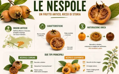 Le **nespole invernali**, frutti antichi con origini in Asia Minore, vengono raccolte a ottobre e maturano su paglia, diventando più morbide e dolci.