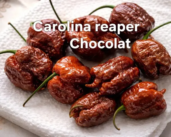 Carolina Reaper Chocolate, peperoncini scoville da record, con la loro forma bitorzoluta e il colore intenso.