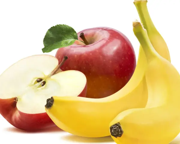 Mele rosse e banane gialle, un duo che spiega perchè le mele fanno maturare la frutta.