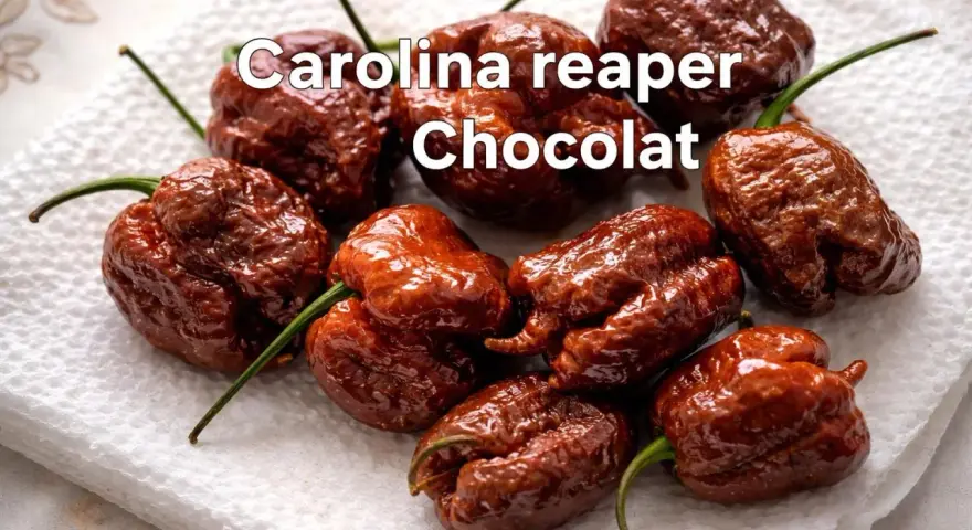 Carolina Reaper Chocolate, peperoncini scoville da record, con la loro forma bitorzoluta e il colore intenso.